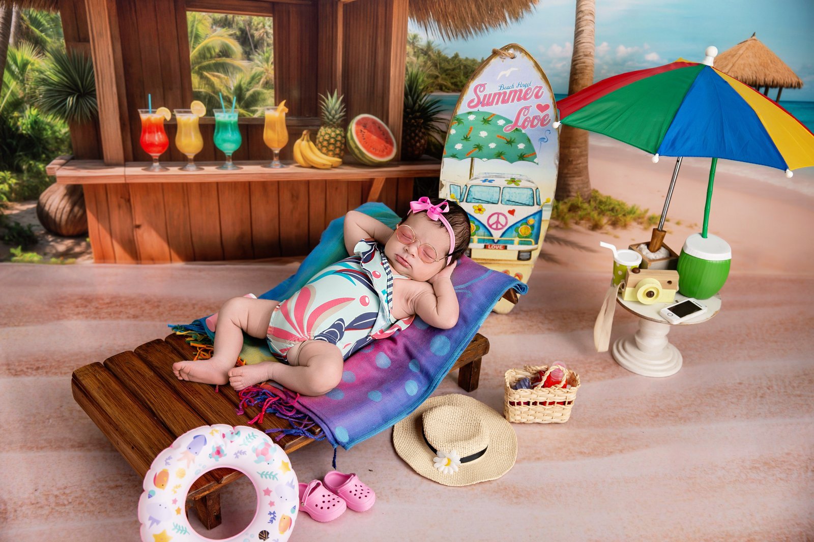 Cenário temático Praia para ensaio newborn