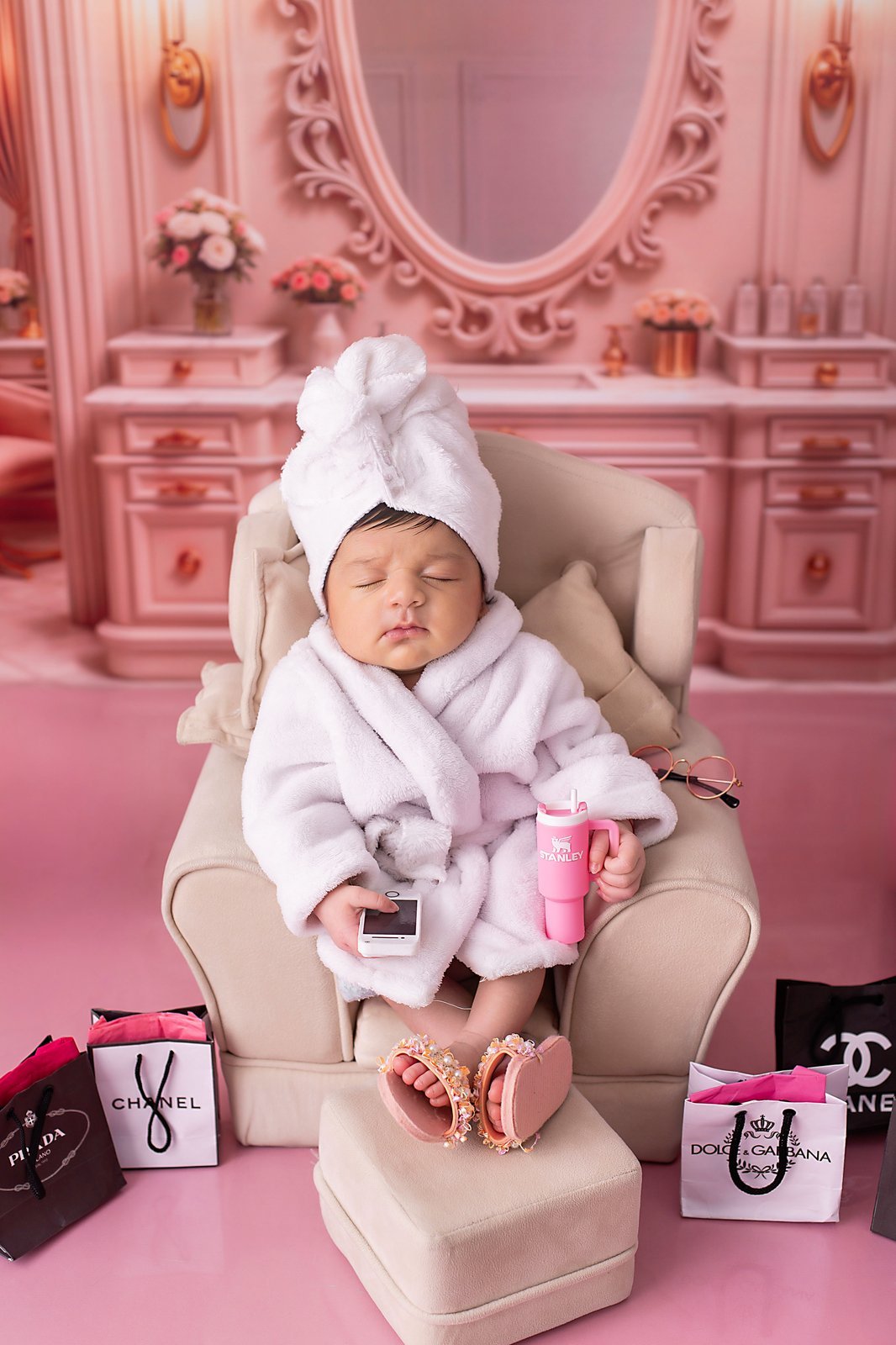Cenário temático Salão de Beleza para ensaio newborn
